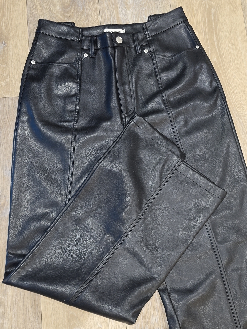 Avec Les Filles Black Faux Leather Wide-Leg Pants
